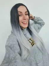 Feilimei-Peluca de cabello largo sintético para Cosplay, pelo liso con degradado, color rosa, Azul, Morado, gris, Rubio y negro, 24 pulgadas, 280g