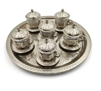 Handmade authentic design turkish greek arabic coffee Espresso set 6 service, cups with lid tray arbitrary candy dish gift 
Handmade authentic design turkish greek arabic coffee Espresso set 6 service, cups with lid tray arbitrary candy dish gift