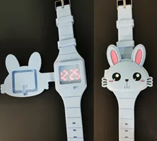 Relojes de goma con dibujos para niños, relojes infantiles electrónicos de goma con, con animaciones de conejos, funda abatible