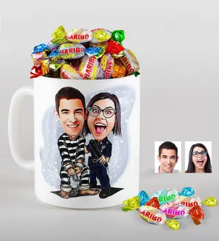 Personalized Valentine Caricature Of mug And Haribo Candy Gift Seti-7 
Personalized Valentine Caricature Of mug And Haribo Candy Gift Seti-7