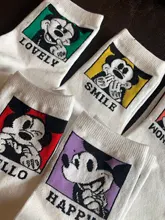 Disney-Calcetines transpirables con diseño de expresión de Mickey para mujer, medias de color sólido, para adulto, fresco y divertido, 1 par