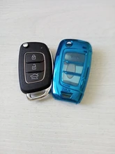 De TPU suave coche plegable soporte de funda para llave Shell para Hyundai Elantra Solaris 2017 Santa Fe Verna Tucson i35 i40Genesis F