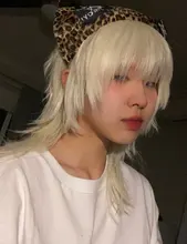 MEIFAN-peluca corta de Cosplay para hombre cabello liso de Lolita, fibra de alta temperatura, largo sintético, Rubio claro, coleta