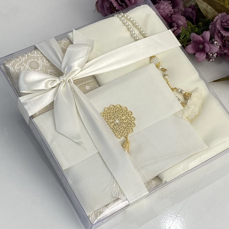 ИД Мубарак исламский подарочный набор Белый молитвенный коврик бархатная книжка