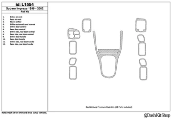 Interior trim for Subaru Impreza 1996-2001. Set L1554. 
Interior trim for Subaru Impreza 1996-2001. Set L1554.