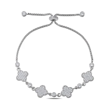 KUTAYDAN 925 Sterling Silver Zircon Gemstone Clover Elevator Bracelet 
KUTAYDAN 925 Sterling Silver Zircon Gemstone Clover Elevator Bracelet