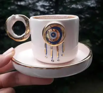 Handmade Ceramic Authentic Original Evil Eye Beaded Turkish Coffee Nescafe Yeşilçay Cup and Saucer
Handmade Ceramic Authentic Original Evil Eye Beaded Turkish Coffee Nescafe Yeşilçay Cup and Saucer