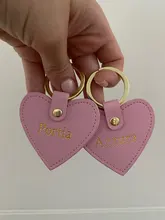 LLavero de piel auténtica saffiano con letras iniciales personalizadas, llavero de forma de corazón para mujer, llavero de corazón para mujer