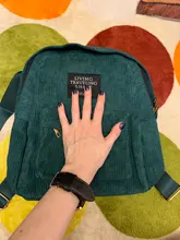 Mochila de pana # H40 para mujer, bolso escolar Vintage de tejido suave a rayas para chicas adolescentes