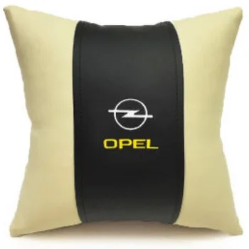 Pillow made of eco-leather with Opel logo (size: 32x32 cm, color: beige with black insert, removable pillowcase with zipper) 
Pillow made of eco-leather with Opel logo (size: 32x32 cm, color: beige with black insert, removable pillowcase with zipper)