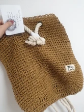 Mochila de paja de verano para mujer, bolso de playa hecho a mano con cordón, bolso de hombro tejido de ganchillo, bolsa de viaje