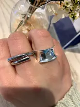 SHANICE-Anillos abiertos de 100% Plata de Ley 925 Lisa para mujer, entrelazados de lado incorrecto Retro geométrico para joyería de plata de ley