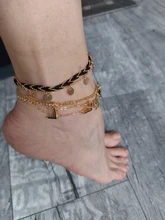 Docona-tobillera de flecha gótica negra para mujer, tobillera de cadena de lentejuelas hecha a mano, joyería para fiesta en la playa, 5 unidades/set 8851