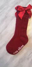 De algodón transpirable larga media de tubo recién nacido bebé niñas hasta la rodilla calcetines lindo Bowknot Solid Color niño infantil princesa volantes