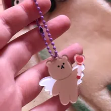 Llaveros de dibujos animados de cereza, Ángel y oso, funda de Metal para auriculares, colgante para chicas, mochila para estudiantes, baratijas de dibujos animados, joyería Kawaii