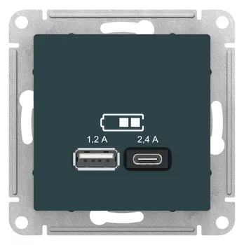 Se atlasdesign USB socket A + C, 5v/2,4 A, 2x5 V/1,2 A, mechanism, Emerald