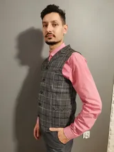 Nuevo Mens chaleco Casual de los hombres de negocios traje chalecos de hombre de celosía Chaleco de moda para hombre traje sin mangas chaleco inteligente Casual gris azul