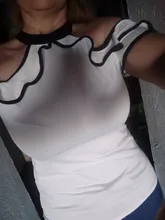 Blusa informal sin mangas con cuello levantado para mujer, blusa femenina elegante de estilo informal para tiempo libre, con volantes y encuadernación en contraste, color blanco elegante, 2019