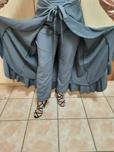 Pantalones Mujer Palazzo 2019 Causal Ruffle cordón pantalones elegante alta cintura Irregular suelto Color puro otoño mujer pantalón falda