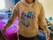 Sudaderas con capucha de Stitch de Disney para mujer, suéteres Harajuku, Tops Kawaii informales con cuello redondo, Sudadera con capucha con estampado de Ángel de manga larga
