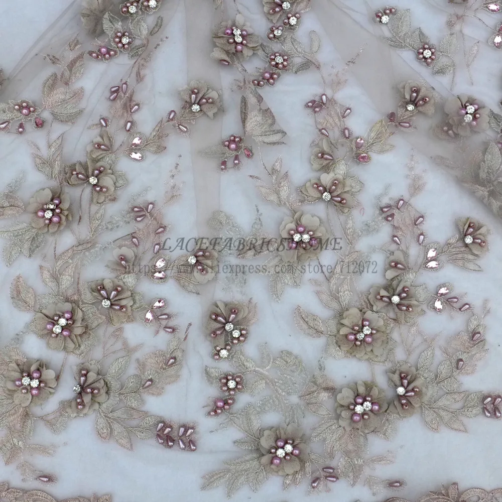 Серо розовое/желтое/бежевое свадебное платье с жемчужинами и 3D цветами ручная