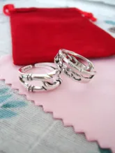 925 anillos de plata esterlina genuinos de 2 capas para mujer, anillos negros finos minimalistas de Gema circular, joyería tallada S925