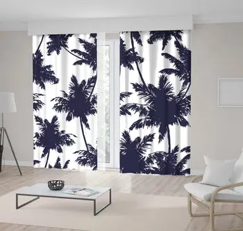 Curtain Palms Seaside Summer Beach Tall Trees Tropical Exotic Nature Silhouettes Navy Blue and White Pattern Printed 
Curtain Palms Seaside Summer Beach Tall Trees Tropical Exotic Nature Silhouettes Navy Blue and White Pattern Printed