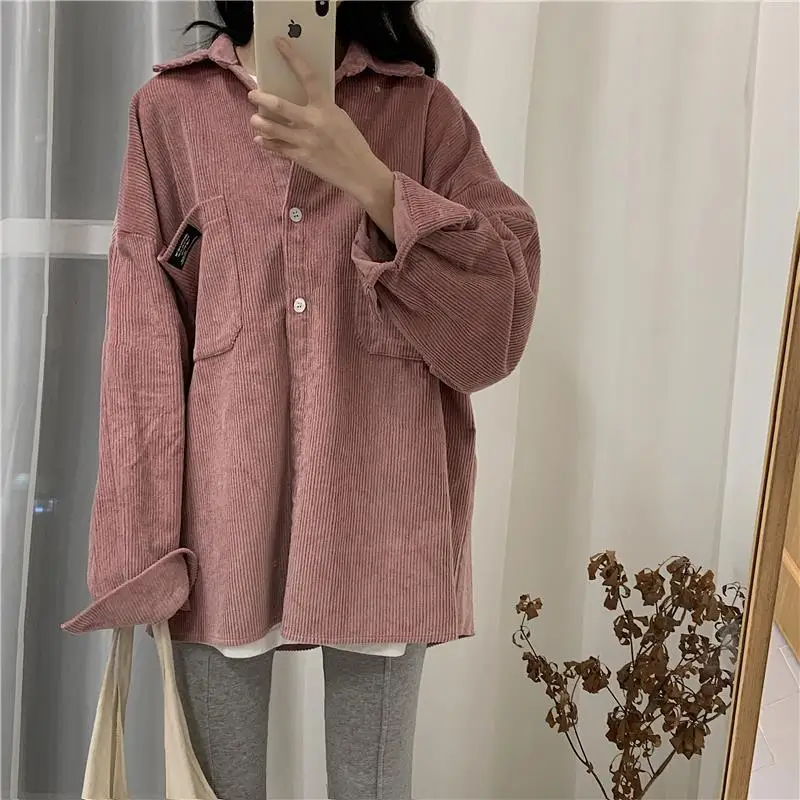 Autumn 2019 new long sleeve shirt female student loose Korean corduroy shirt coat thin versatile top UT092
Autumn 2019 new long sleeve shirt female student loose Korean corduroy shirt coat thin versatile top UT092