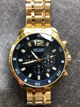 Megir-relojes de cuarzo de acero inoxidable para hombre, cronógrafo analógico, de pulsera, dorado, luminoso, resistente al agua, 2068GGD-2N3