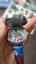 Reloj de cuero con tapa de cuarzo para niños, reloj de superhéroes, héroe Capitán América, spiderman, Iron Man, con carcasa de Metal