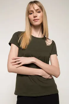 DeFacto Fashion Ripped Holes Design Dark Blue Woman Top Tees Short Sleeve Summer Cotton Irregular T-shirt-I4785AZ18SP
DeFacto Fashion Ripped Holes Design Dark Blue Woman Top Tees Short Sleeve Summer Cotton Irregular T-shirt-I4785AZ18SP