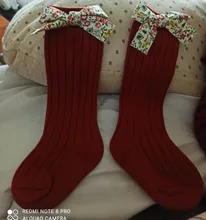 Calcetines florales Vintage para niñas, diseño de lazo anudado para niños, hasta la rodilla, tubo, calentadores de piernas