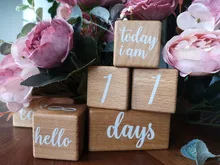 Juego de 6 uds./1Set de tarjetas de nacimiento para bebé, Milestone, bloque de haya cuadrado grabado, meses de nacimiento para recién nacidos, Mitos de cumpleaños, accesorios de fotografía