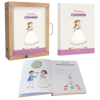 Signature book First Communion with briefcase, Girl Blonde with Bread and Chalice. Souvenir First Communion celebration.
Signature book First Communion with briefcase, Girl Blonde with Bread and Chalice. Souvenir First Communion celebration.