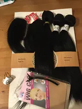 Mechones de pelo sintético con mezcla de animales, extensiones de pelo de paquete liso de seda con cierre de encaje 4x4, mezcla de cabello humano Natural Adorable 3 + 1