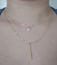 Collar de doble capa de Plata de Ley 925, redondo brillante, circón completo, collares con colgantes largos, regalo para niña, accesorios finos NK062