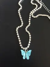 Gargantilla de mariposa acrílica deslumbrante, collar con cadena de diamantes de imitación, collar sencillo de Color blanco y negro, joyería Coreana de Animal