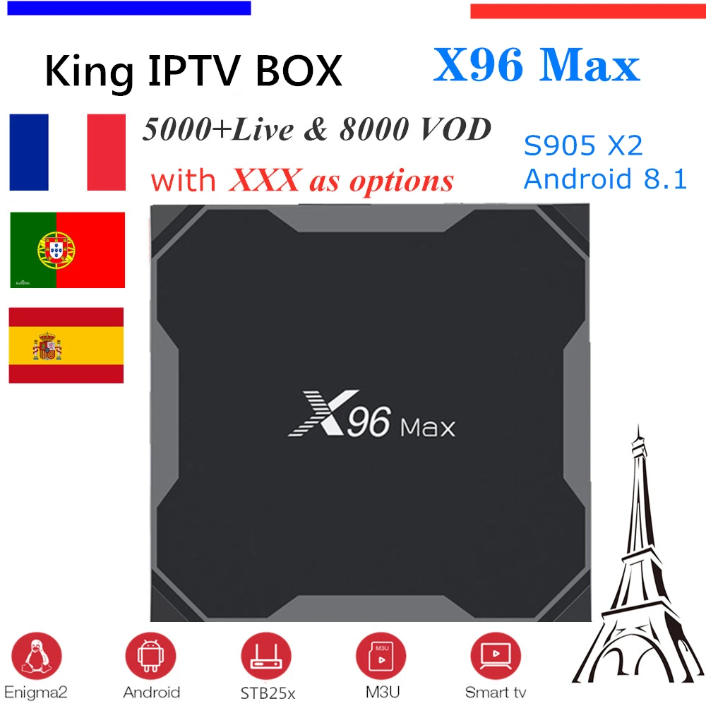 

X96 Max Android 8.1 Amlogic S905X2 Quad Core TV BOX 4GB 32GB 64GB 2.4G&5GHz Wifi 1000M 4K IPTV Subscription with 1 Year top box