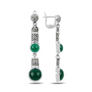 KUTAYDAN Marcasite & Green Agate Stone Dangle Earrings 925 Sterling Silver 
KUTAYDAN Marcasite & Green Agate Stone Dangle Earrings 925 Sterling Silver