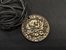 Collar con colgante de monedas de oro y calavera para hombre, cadena de cuerda de cuero, 4 unidades