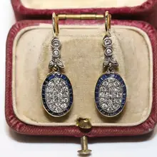 ART DECO STYLE NEW MADE 14K GOLD NATURAL DIAMOND AND CALIBER SAPPHIRE EARRING ART DECO STYLE NEW MADE 14K GOLD NATURAL DIAMOND AND CALIBER SAPPHIRE EARRING