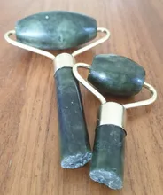 Rodillo de Jade VERDE de doble cabeza, masajeador elíptico para cara, cuello, cara, adelgazante, herramientas de belleza de cara delgada, 1 Estiramiento Facial