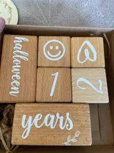 Juego de 6 uds./1Set de tarjetas de nacimiento para bebé, Milestone, bloque de haya cuadrado grabado, meses de nacimiento para recién nacidos, Mitos de cumpleaños, accesorios de fotografía