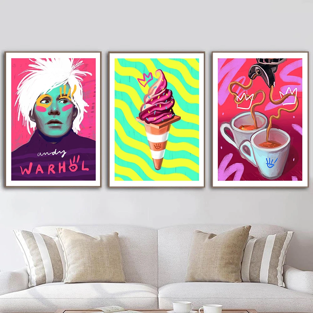 

Andy Warhol Art Print Poster Nordic Abstract Coffee Lovers Canvas Painting Ice Cream Coan Wall Picture for Livingroom Home Decor