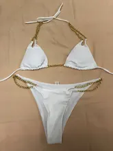Female Swimsuit Bikini-Set Chain Two-Pieces Metal Sexy HALTER Women V2362 12-Color Lady