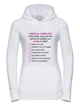 Felpa Con Cappuccio donna basic Top Qualità Top Vestibilità ADDIO AL NUBILATO COSE DA FARE MADE IN ITALY
Felpa Con Cappuccio donna basic Top Qualità Top Vestibilità ADDIO AL NUBILATO COSE DA FARE MADE IN ITALY