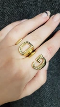 Anillo con letras de A-Z huecas para mujer, anillo con apertura ajustable iniciales del nombre, alfabeto, fiesta femenina, joyería ancha y gruesa