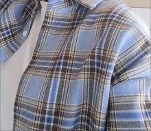 HOUZHOU camisas a cuadros mujeres linterna manga Cardigan Vintage rosa cuadros blusa bonita moda abotonada Oversize