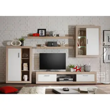 Mueble de salón completo, color Sonoma y blanco, muebles de TV, apilables ref-10
Mueble de salón completo, color Sonoma y blanco, muebles de TV, apilables ref-10