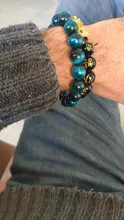 . De alta calidad azul Buda Ojo de Tigre brazaletes con piedras naturales cuentas elasticidad de la cuerda de los hombres pulsera de las mujeres